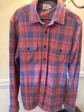 Faherty Coral and Blue Plaid Button-Down Shirt